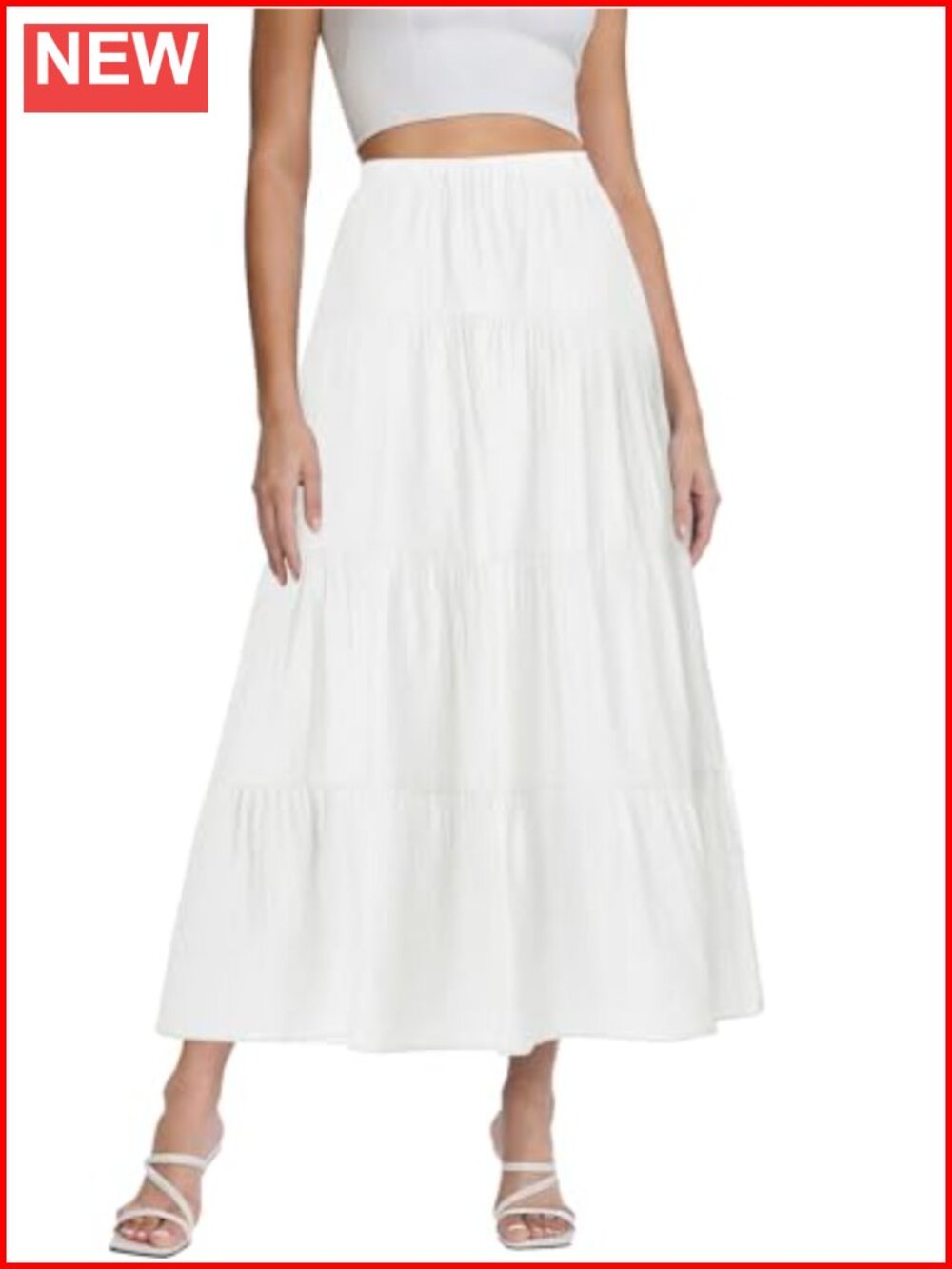 Women's Flowy Boho Maxi Skirt Pleated Tiered High Waist A-Line